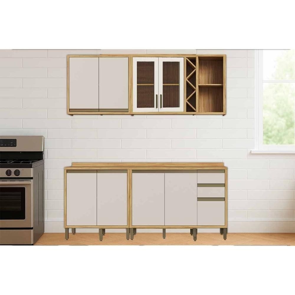 Kit Cozinha Modulada 4 Peças Tempranillo (2Aéreos+2Balcões) C4P239 Amendoa/Off White - Ronipa