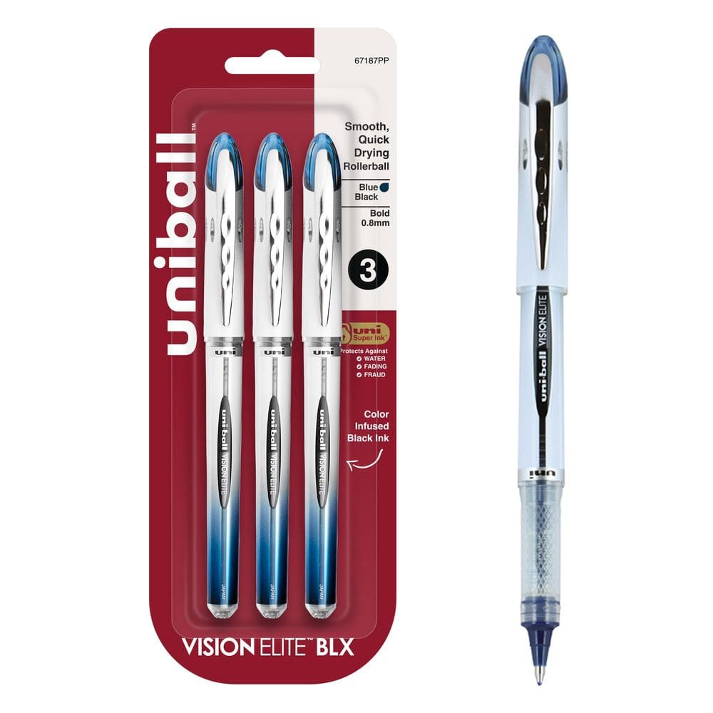 Canetas esferográficas Uni-Ball Vision Elite BLX Bold Blue 0,8 mm, pacote com 3