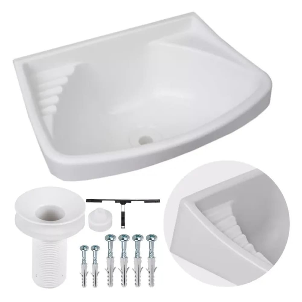 Pia Lavatorio Plastico Branco 36 X 26 4,8L Resistente Astra Com Valvula E Parafusos