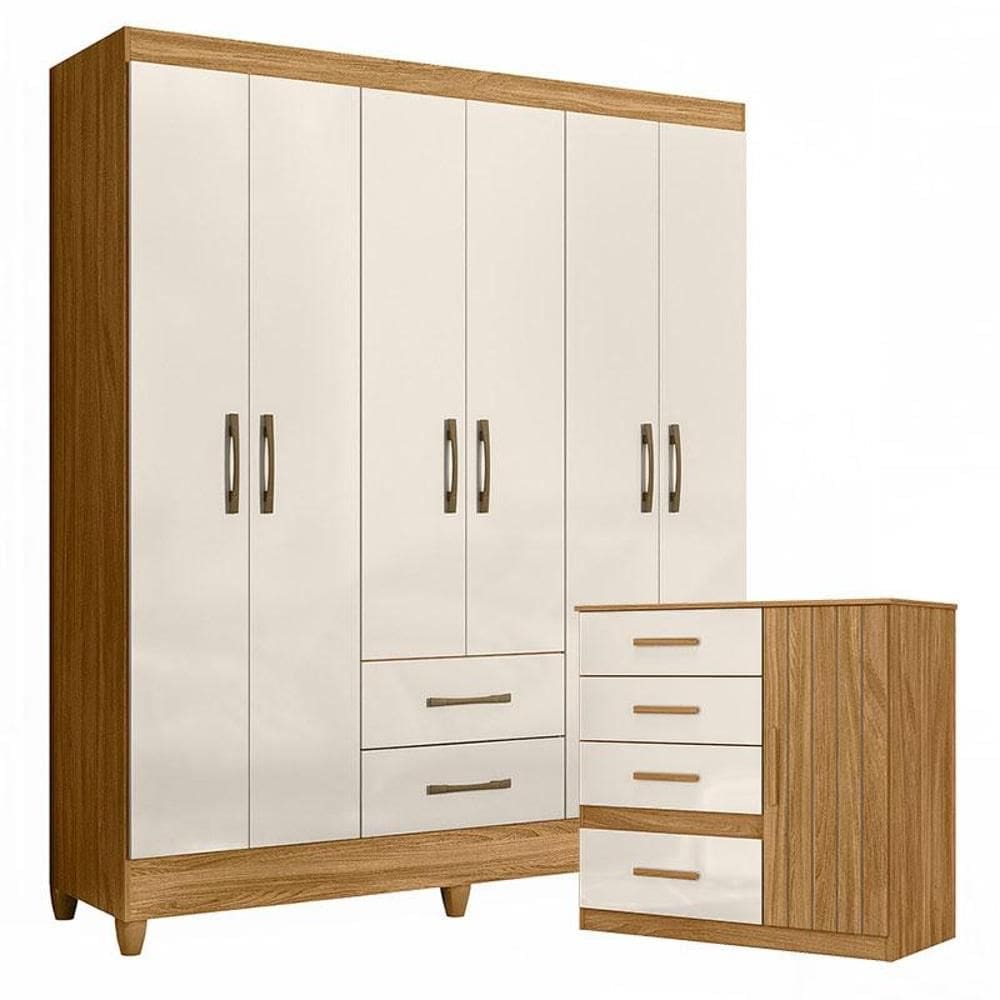 Guarda Roupa Casal Panamá e Cômoda Venus Freijó Off White - Moval