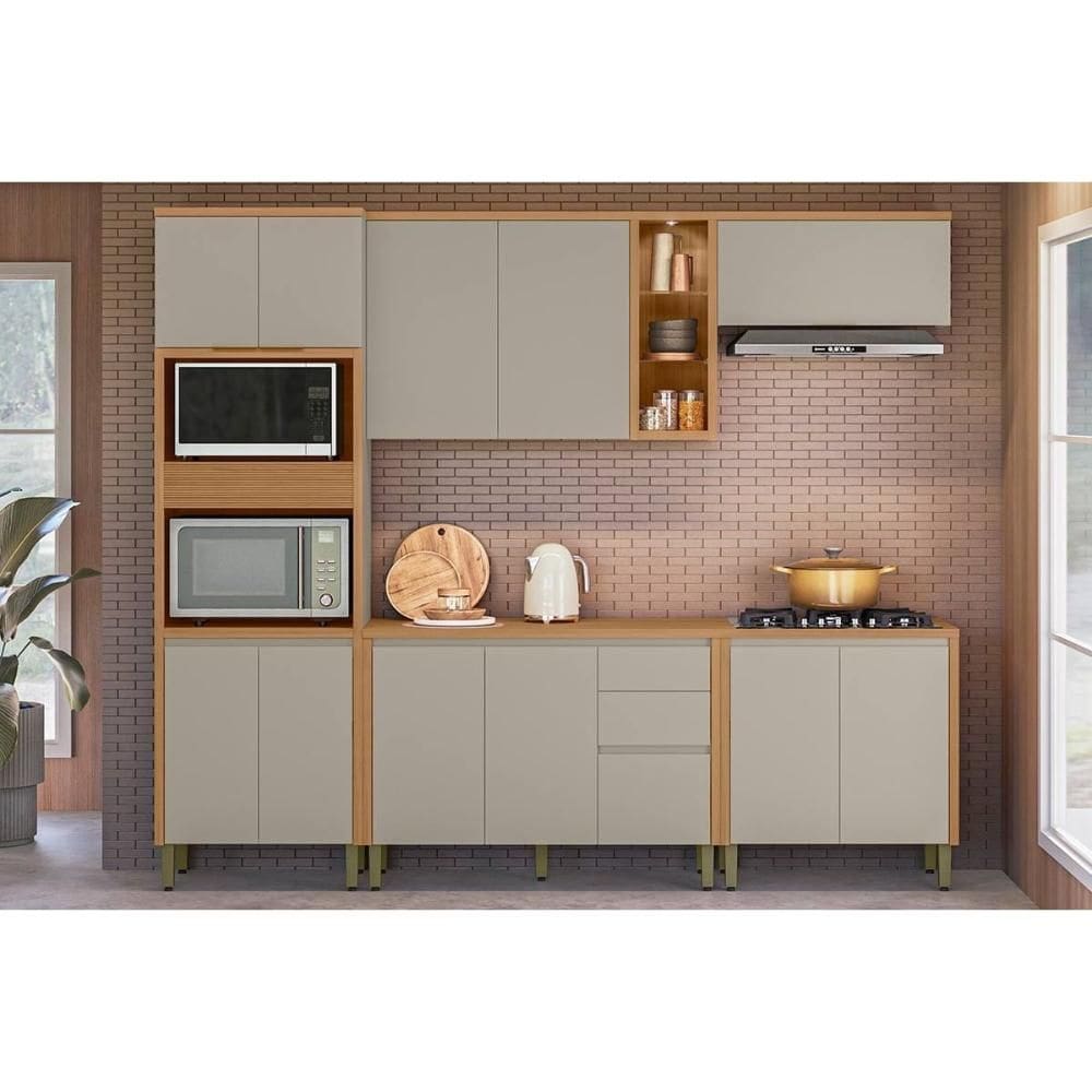 Kit de Cozinha Completa 5 Peças Allure (2Aéreos+2Balcões+1TorreQuente) CP12 Jequitiba/Gris Fosco - Linea Brasil