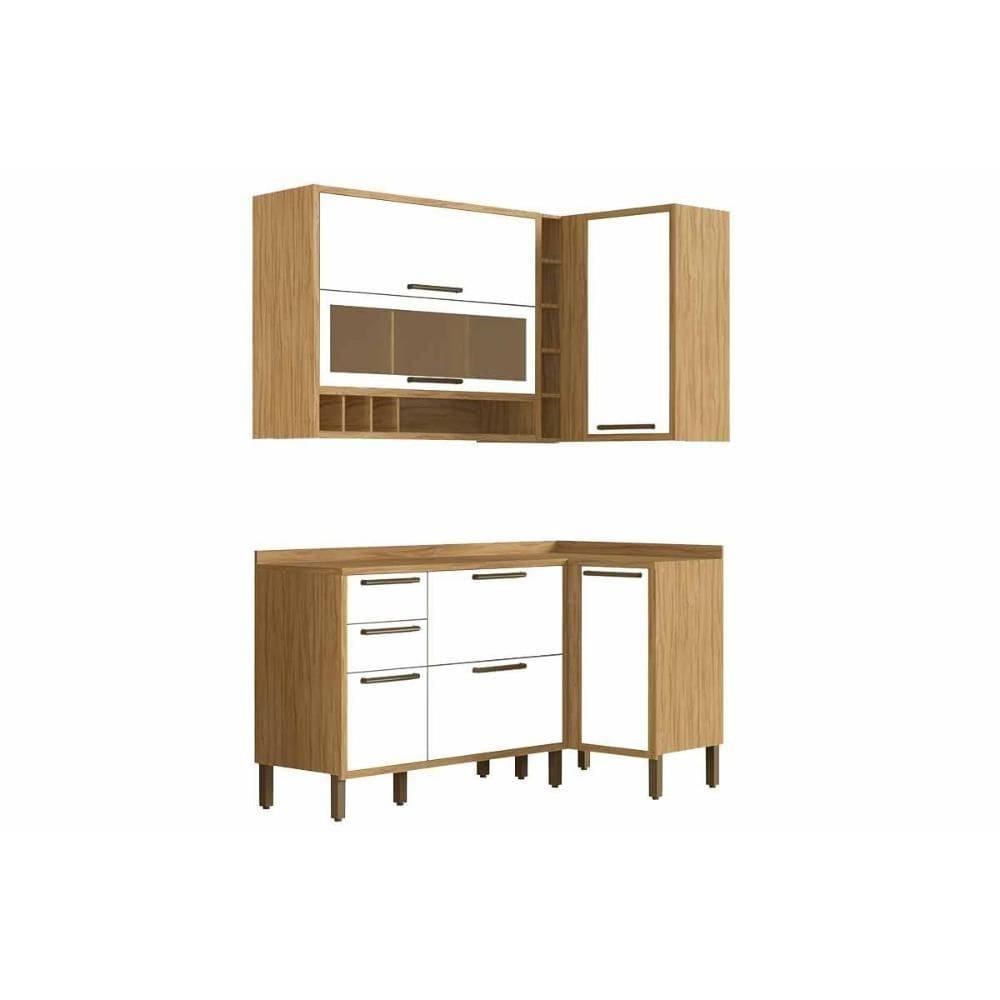 Kit Cozinha Modulada 4 Peças Syrah (2Aéreos+2Balcões) C4P243 Amendoa/Branco - Ronipa
