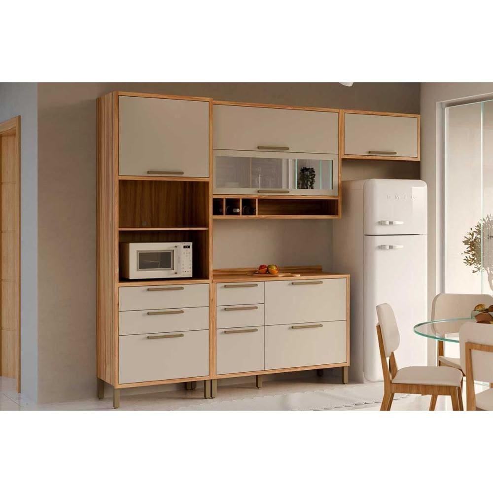 Kit Cozinha Modulada 4 Peças Syrah (2Aéreos+1Balcão+1TorreQuente) C4P231 Amendoa/Off White - Ronipa
