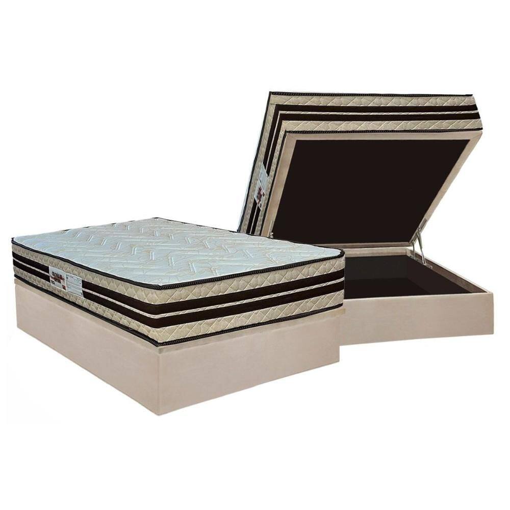 Cama Box Baú Casal: Colchão Espuma D45 Paropas AG65 Confort New + Base CRC Suede Clean (138x188)