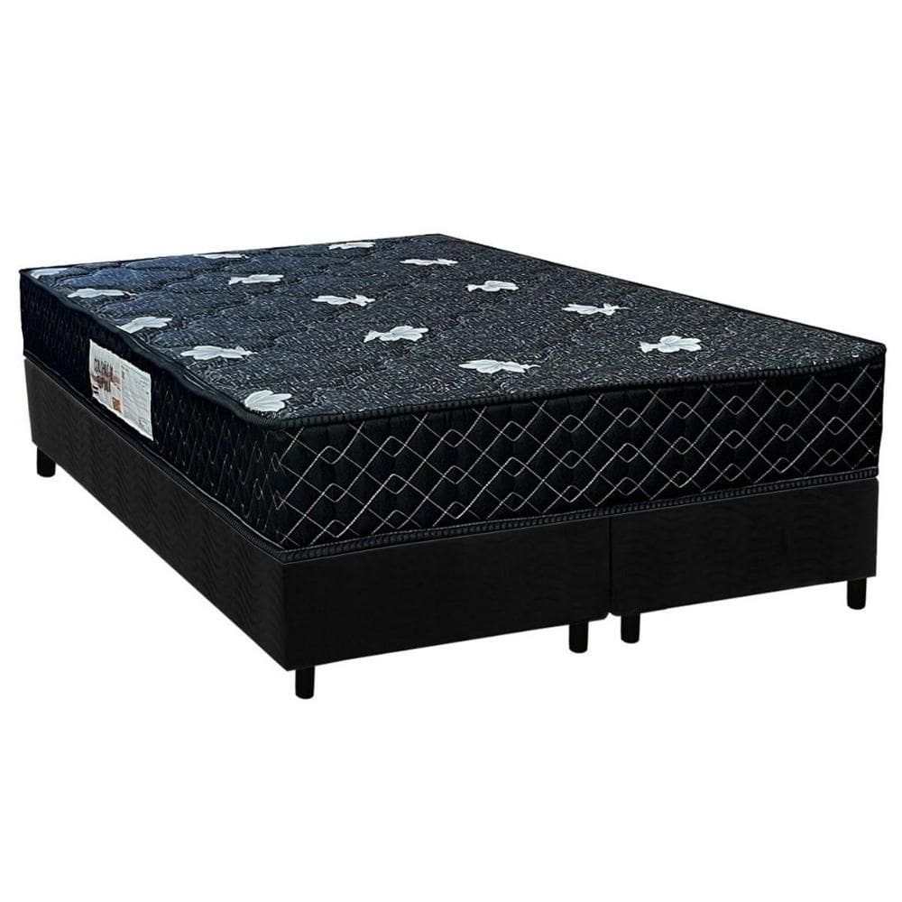 Cama Box Queen: Colchão Ortopédico Paropas AG65 Sofistic Gray + Base CRC Suede Black (158x198)