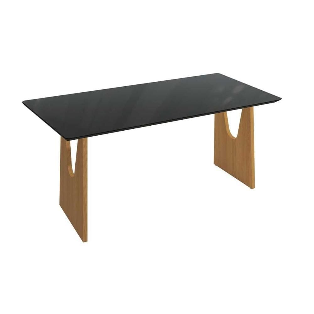 Mesa Multiuso Cozinha Mila Premium Madeira Maciça c/ Tampo Madeirado c/ Vidro 200x100cm Carvalho/Preto Fosco/Vidro Preto - Kappesberg