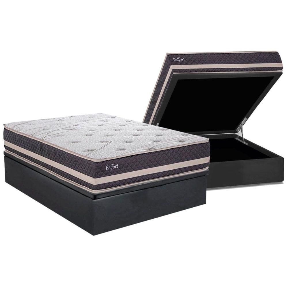 Cama Box Baú Casal: Colchão Anatômico Herval AG65 Belfort + Base CRC Suede Gray (138x188)