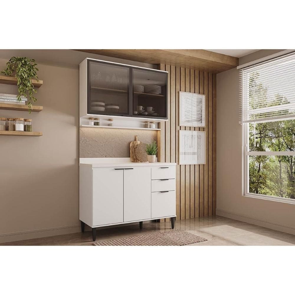 Kit de Cozinha Completa 2 Peças Alpha (1Aéreo+1Balcão) C2P52 Branco - Carraro
