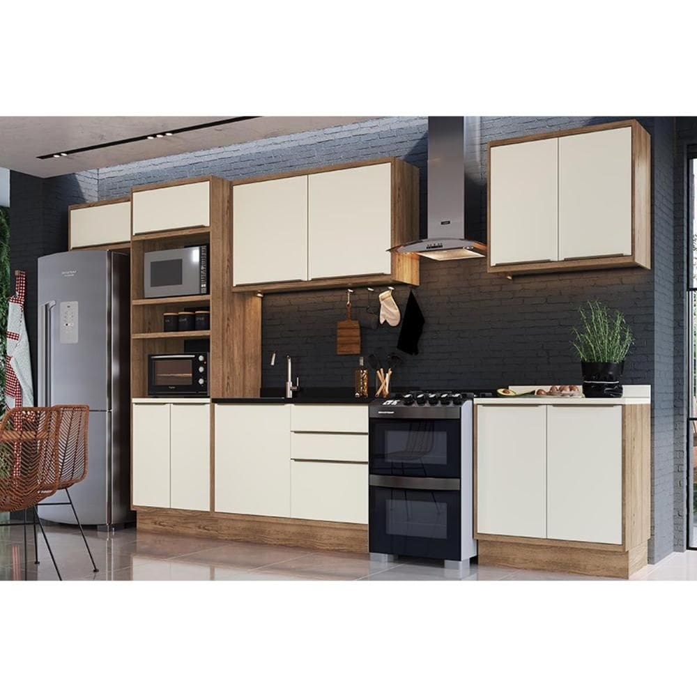 Kit Cozinha Modulada 7 Peças Versalis (3Aéreos+2Balcões+1TorreQuente+1Complemento) C7P167 Freijo/Cinza Argila - Herval