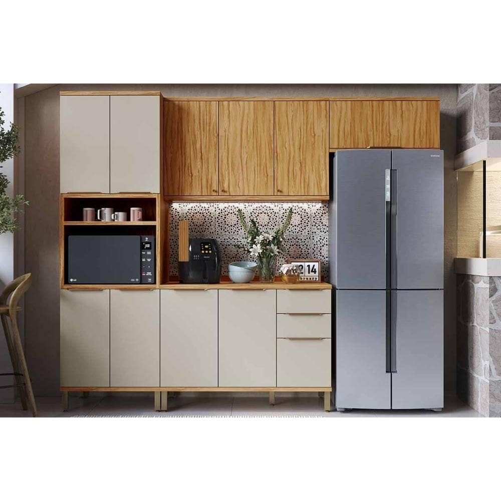 Kit Cozinha Modulada 4 Peças Sauvignon (2Aéreos+1Balcão+1Paneleiro) C4P235 Amendoa/Off White - Ronipa