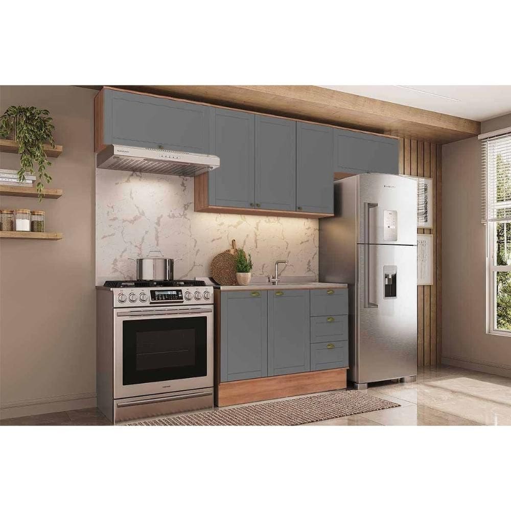 Kit Cozinha Modulada 4 Peças Bella (3Aéreos+1Balcão) C4P171 Nogal/Cinza - Carraro