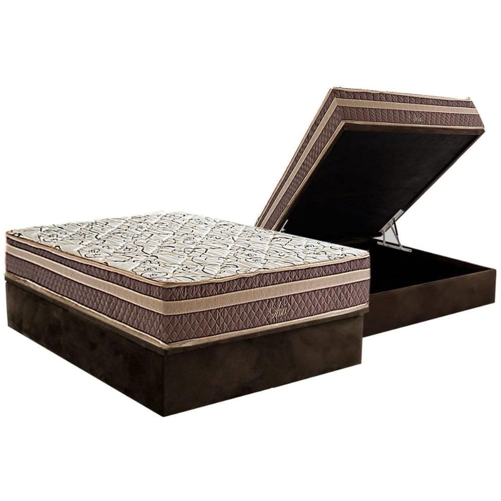 Cama Box Baú Casal: Colchão Molas Bonnel Herval Assis + Base CRC Suede Brown (138x188)