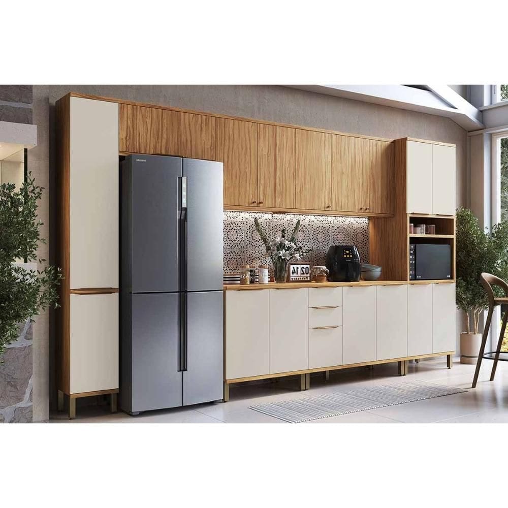 Kit Cozinha Modulada 7 Peças Sauvignon (3Aéreos+2Balcões+2Paneleiros) C7P104 Amendoa/Off White - Ronipa