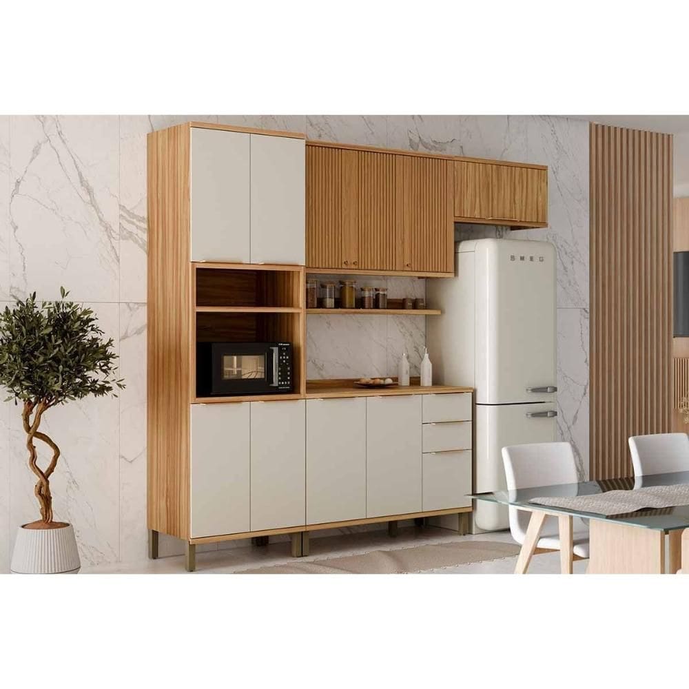 Cozinha Modulada Ronipa Sauvignon Sauvignon 5 Peças (2Aéreos+2Balcões+1Paneleiro) C5P154 Amendoa/Off White - Ronipa