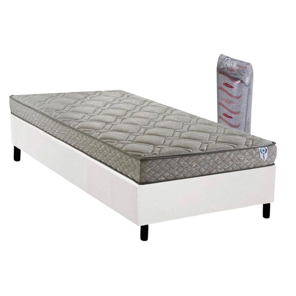 Cama Box Solteiro: Colchão Espuma D33 Herval Enrolado a Vácuo C1429 + Base CRC Corano White (88x188)