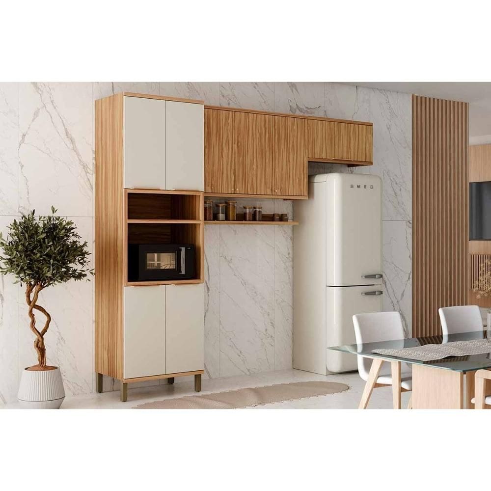 Kit Cozinha Modulada 4 Peças Sauvignon (2Aéreos+1Paneleiro+1Complemento) C4P236 Amendoa/Off White - Ronipa