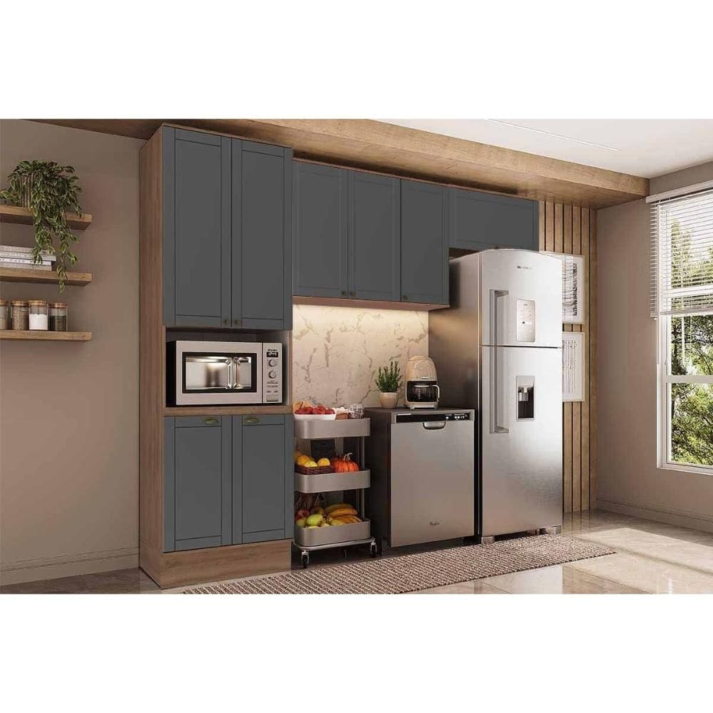 Cozinha Modulada Carraro Bella 3 Peças (2Aéreos+1Paneleiro) C3P26 Nogal/Cinza-Carraro