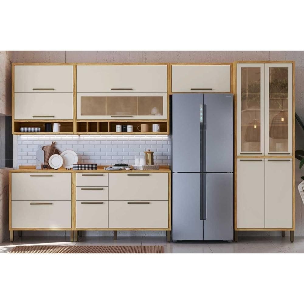 Kit Cozinha Modulada 6 Peças Syrah (3Aéreos+2Balcões+1Paneleiro) C6P116 Amendoa/Off White - Ronipa