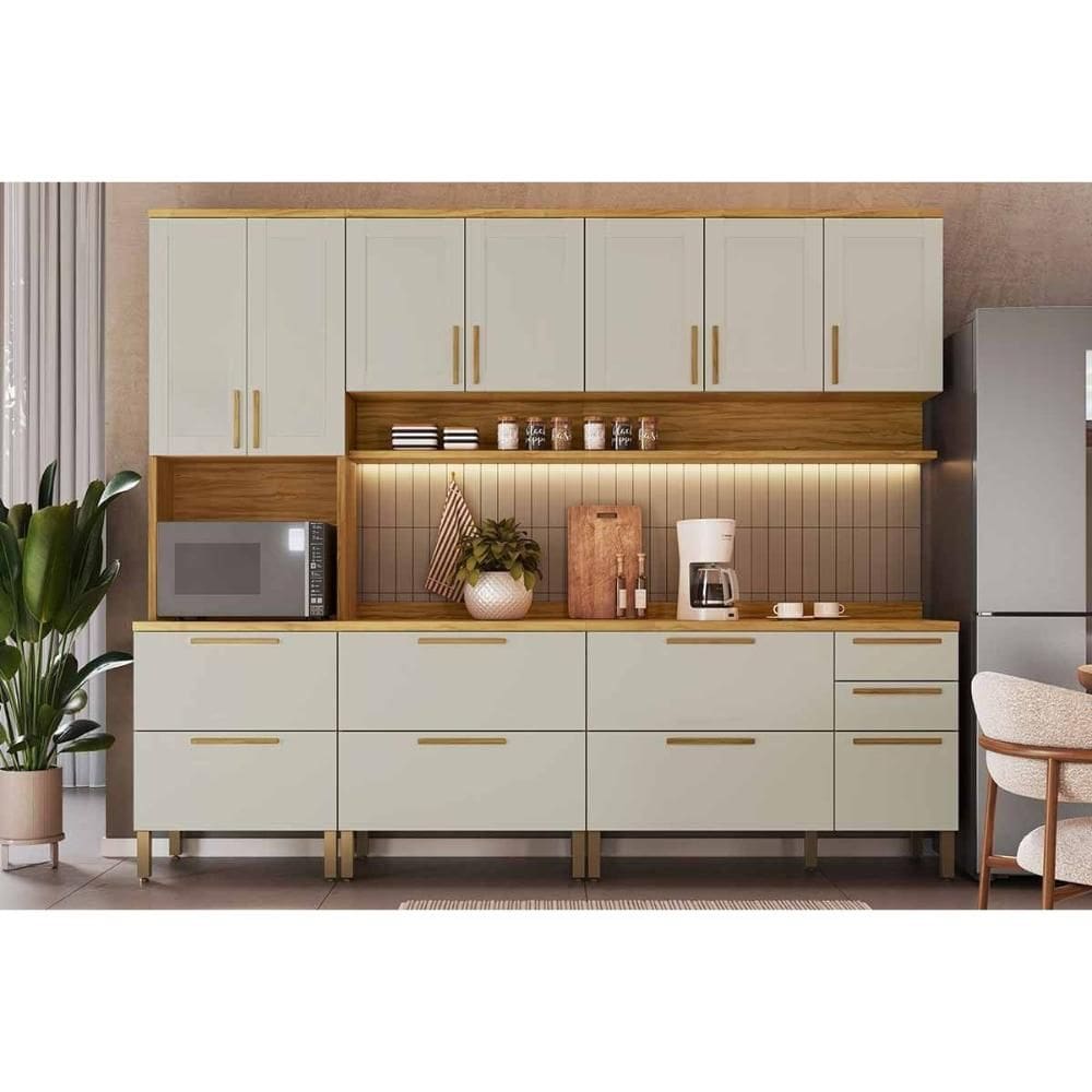 Kit Cozinha Modulada 5 Peças Riesling (2Aéreos+2Balcões+1Paneleiro) C5P140 Amendoa/Off White - Ronipa