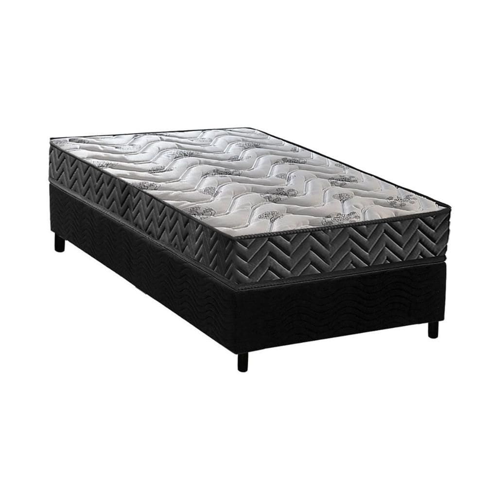 Cama Box Solteiro: Colchão Espuma D45 Paropas Pasquale Wave Black + Base CRC Suede Black (88x188)