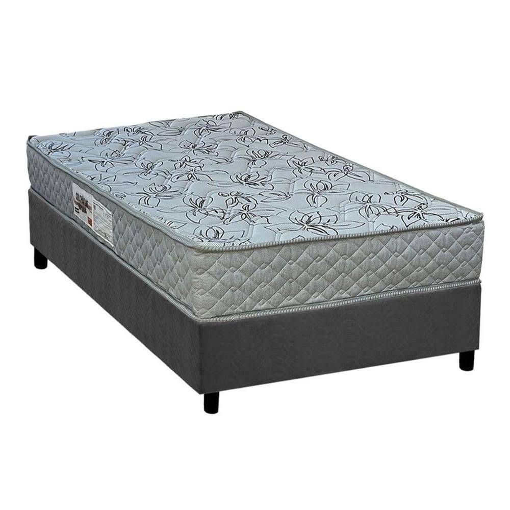 Cama Box Solteiro: Colchão Espuma D33 Paropas AG65 Double Fanton Gray + Base CRC Suede Gray (88x188)