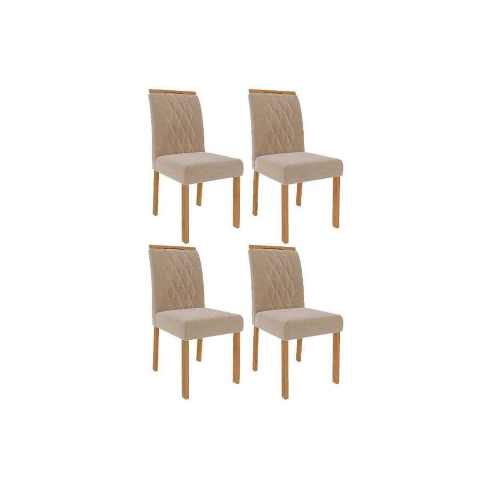 Kit 4 Cadeiras Sala Jantar Juliana Wood 4 Un Carvalho/Suede Nude Bege - Cimol