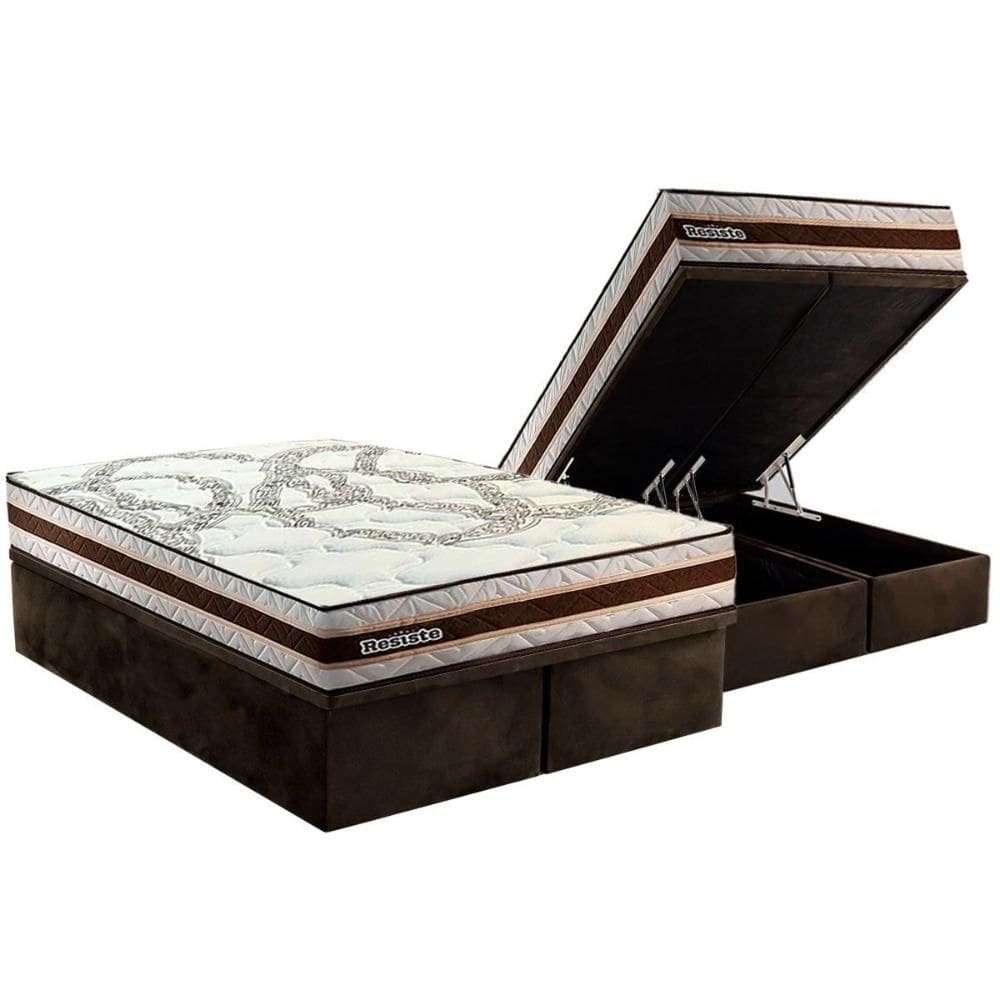Cama Box Baú Queen: Colchão Espuma D45 Paropas Resiste Hotel + Base CRC Suede Brown (158x198)
