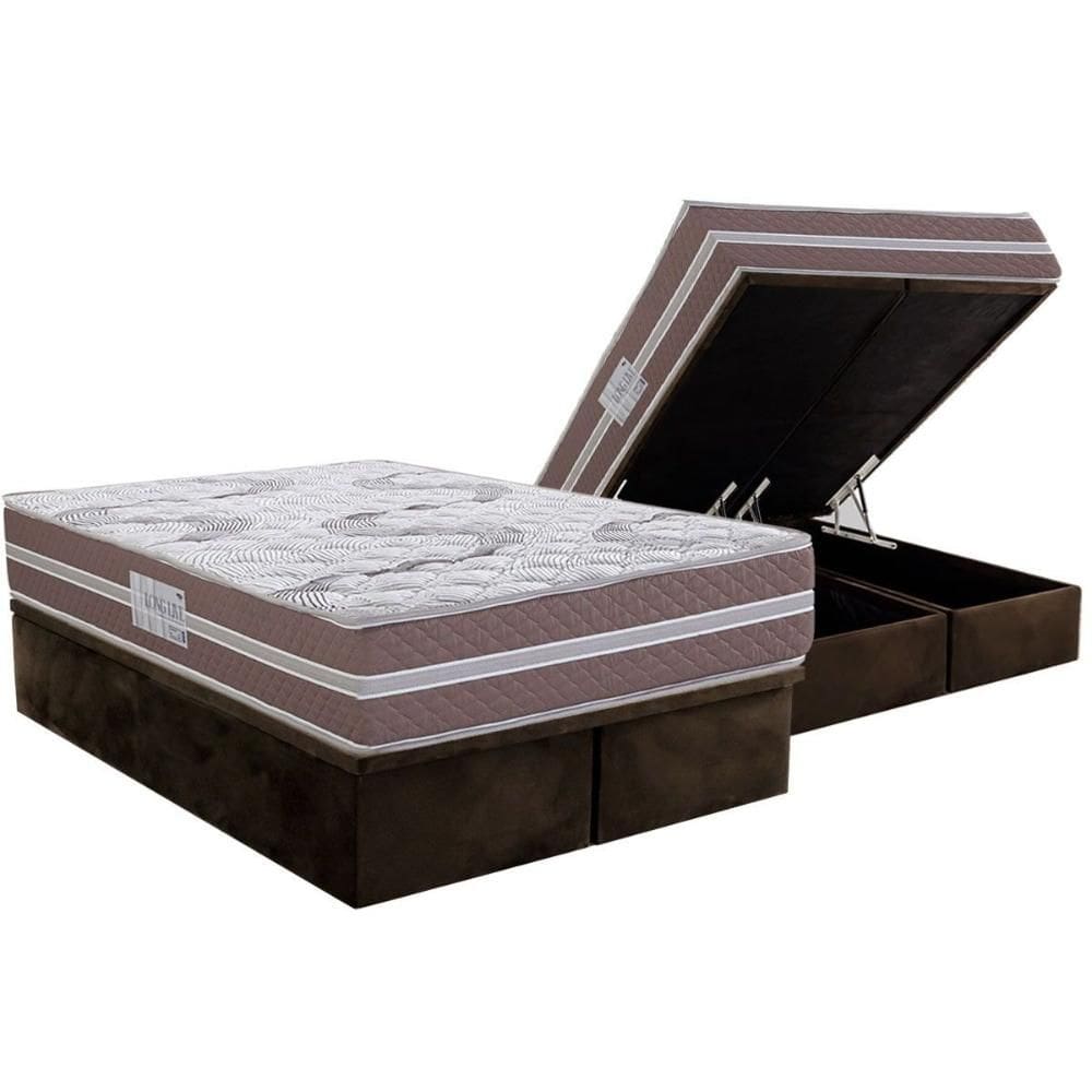 Cama Box Baú Queen: Colchão Espuma D33 Herval Long Live + Base CRC Suede Brown (158x198)