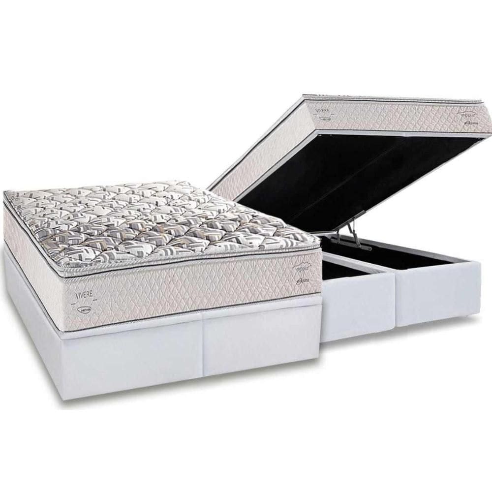 Cama Box Baú King: Colchão Anatômico Herval AG65 Santorini C1604 + Base CRC Linhão White (193x203)