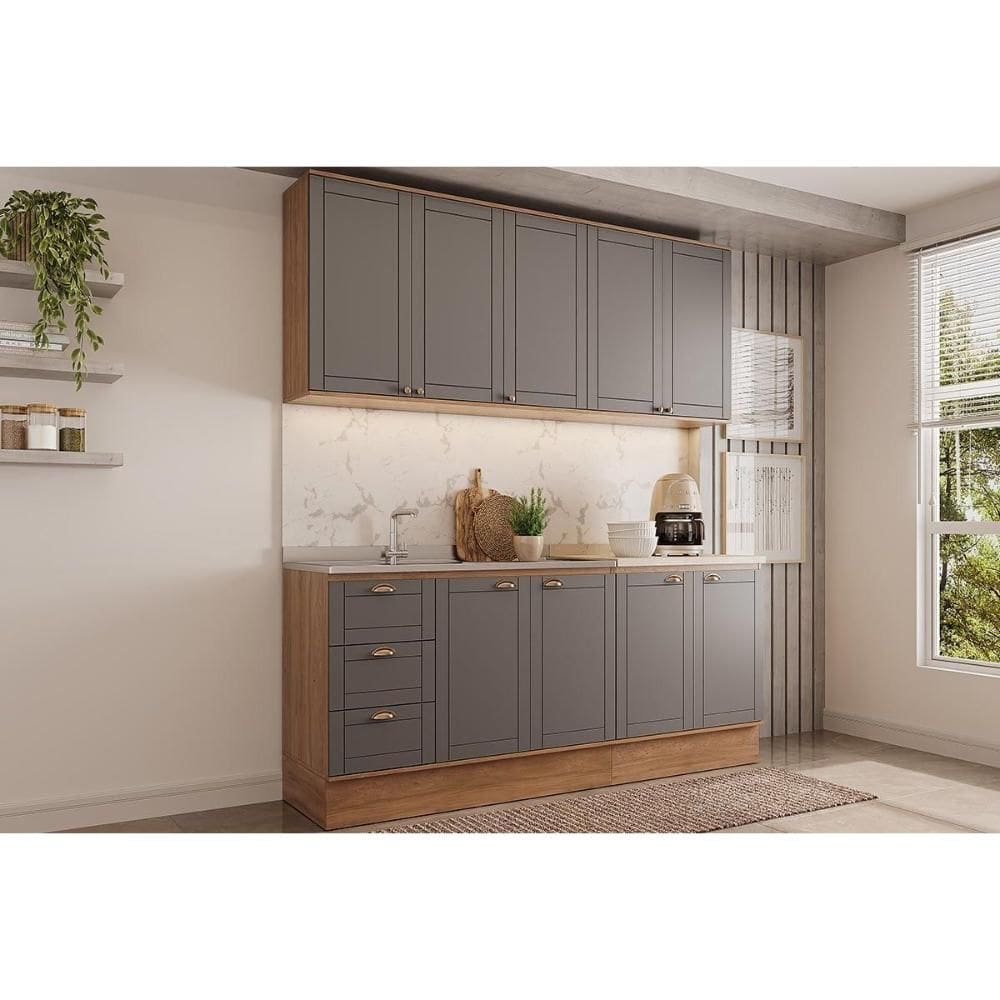 Kit de Cozinha Completa 4 Peças Bella (2Aéreos+2Balcões) C4P167 Nogal/Cinza - Carraro