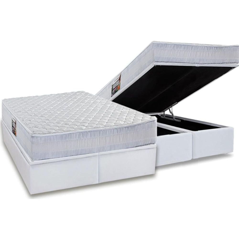 Cama Box Baú Queen: Colchão Anatômico Herval AG65 Frontier + Base CRC Linhão White (158x198)