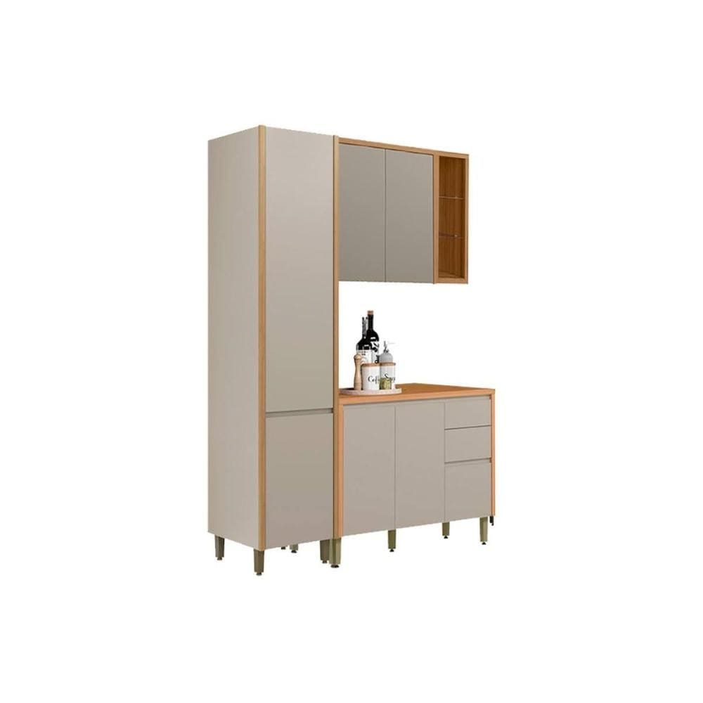 Kit Cozinha Modulada 3 Peças Allure (1Aéreo+1Balcão+1Paneleiro) CP29 Jequitiba/Gris Fosco - Linea Brasil