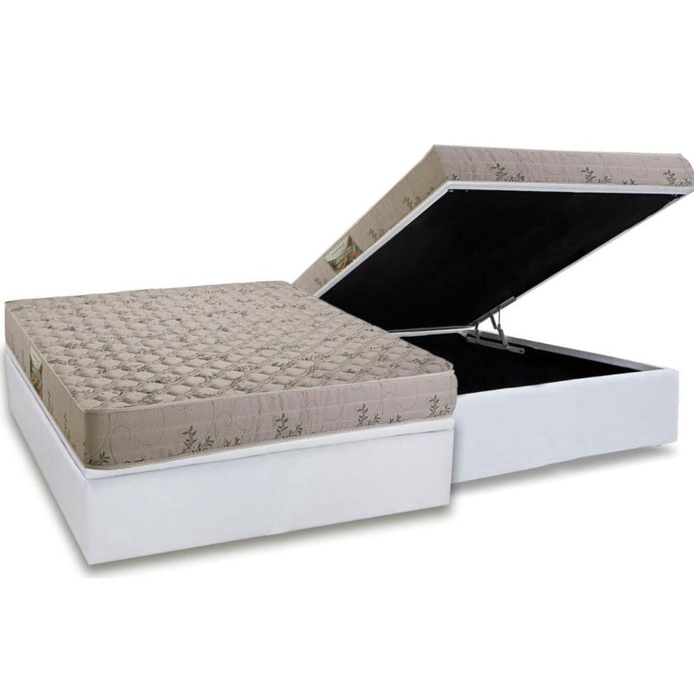 Cama Box Baú Casal: Colchão Espuma D33 Herval Cannes + Base CRC Linhão White (138x188)