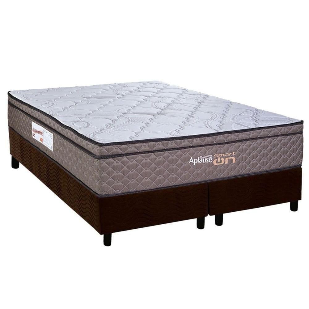 Cama Box Queen: Colchão c/ Vibro Massagem Paropas Vibro Aplause Smart Brown + Base CRC Suede Brown (158x198)