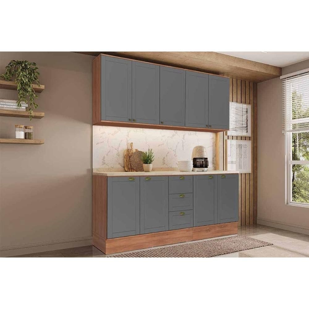 Kit de Cozinha Completa 4 Peças Bella (2Aéreos+2Balcões) C4P170 Nogal/Cinza - Carraro
