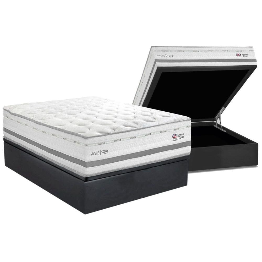 Cama Box Baú Casal: Colchão c/ Vibro Massagem Herval Maxspring C1756 + Base CRC Suede Gray (138x188)