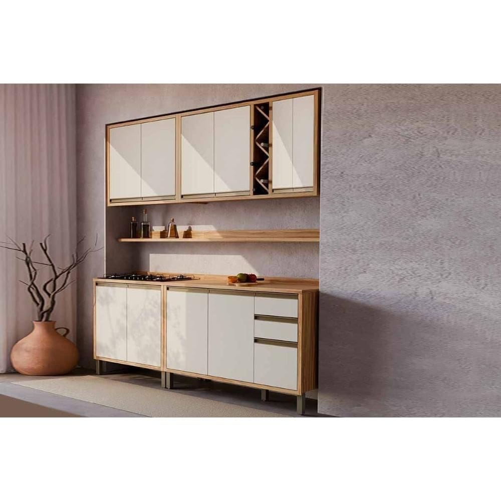 Kit Cozinha Modulada 6 Peças Tempranillo (2Aéreos+2Balcões+2Complementos) C6P123 Amendoa/Off White - Ronipa
