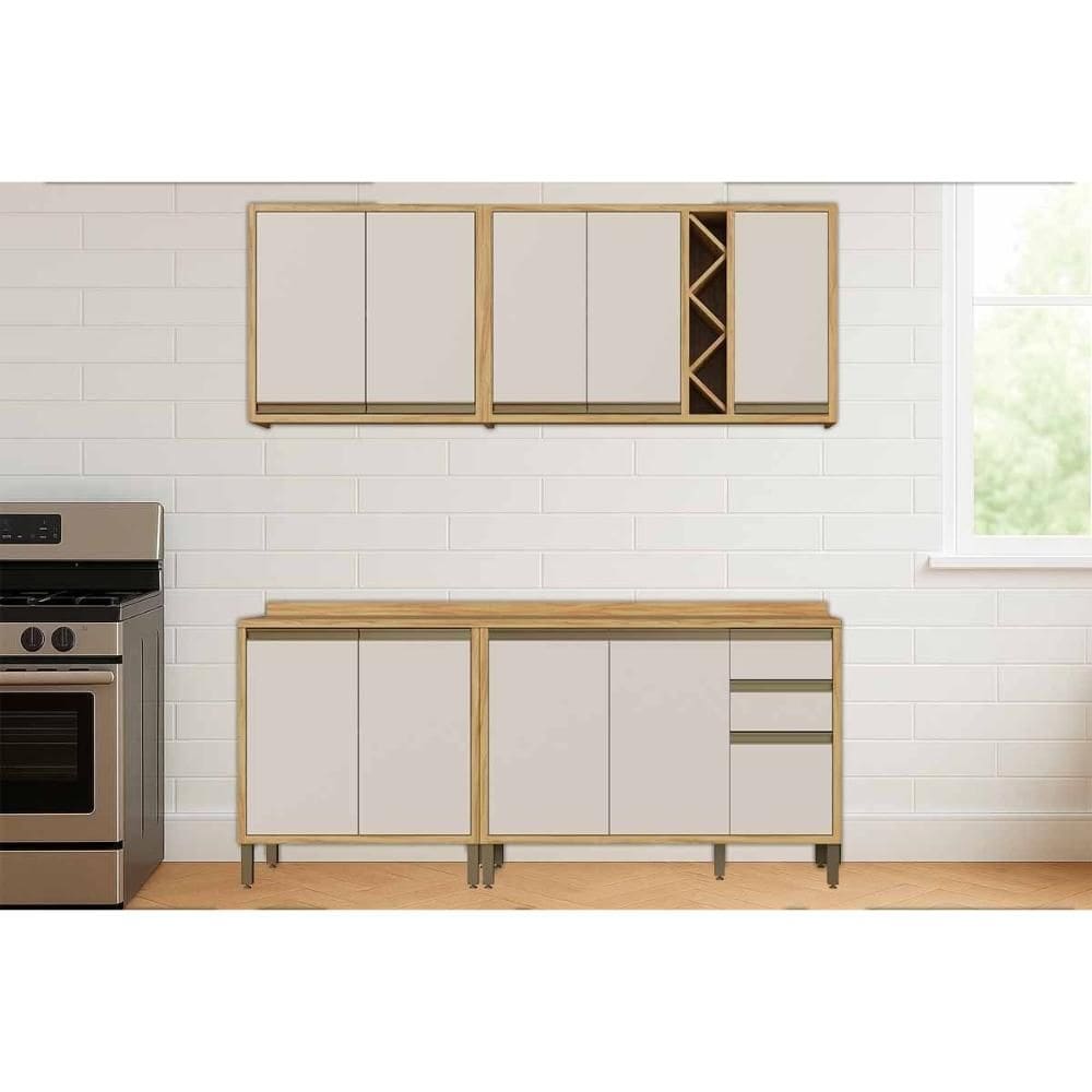 Kit Cozinha Modulada 4 Peças Tempranillo (2Aéreos+2Balcões) C4P242 Amendoa/Off White - Ronipa