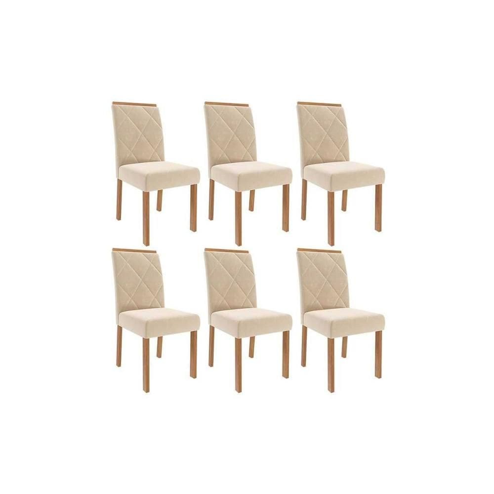 Kit 6 Cadeiras Sala Jantar Fernanda Wood 6 Un Carvalho/Suede Nude Bege - Cimol