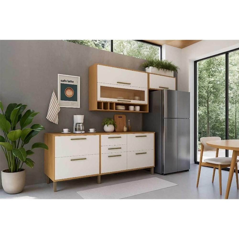 Kit Cozinha Modulada 4 Peças Syrah (2Aéreos+2Balcões) C4P248 Amendoa/Branco - Ronipa