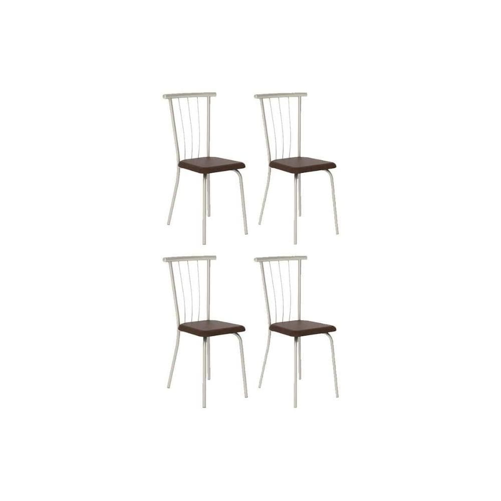 Kit 4 Cadeiras de Cozinha 154 Aço 4 Uni Prata/Corano Cacau - Carraro