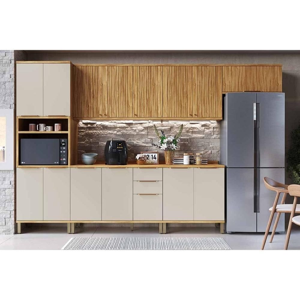 Kit Cozinha Modulada 6 Peças Sauvignon (3Aéreos+2Balcões+1Paneleiro) C6P119 Amendoa/Off White - Ronipa
