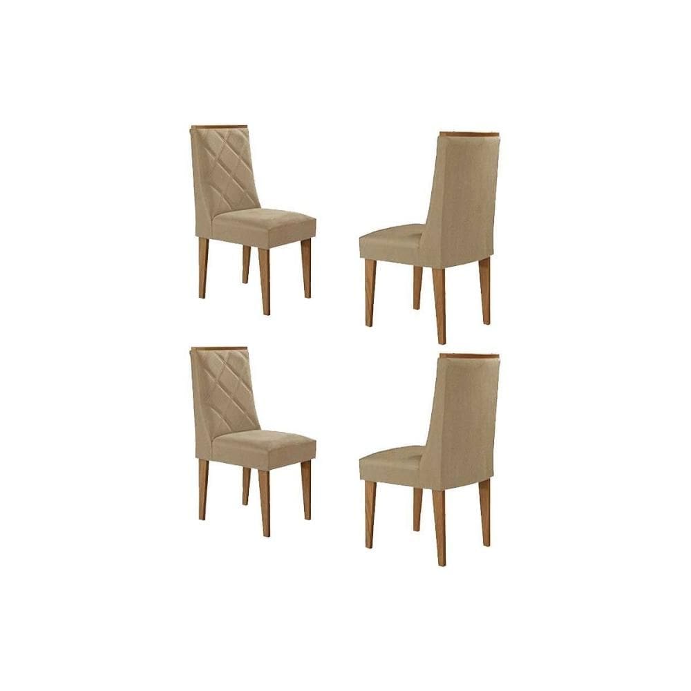 Kit 4 Cadeiras Sala Jantar Pietá 4 Un Madeira Capuccino/Suede Creme - Rufato