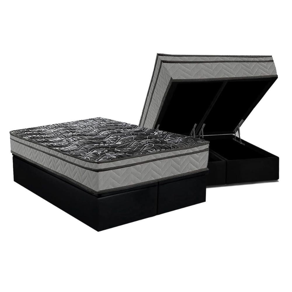 Cama Box Baú Queen: Colchão Ortopédico Paropas D28 Conforto Ultra Firme + Base CRC Suede Black (158x198)