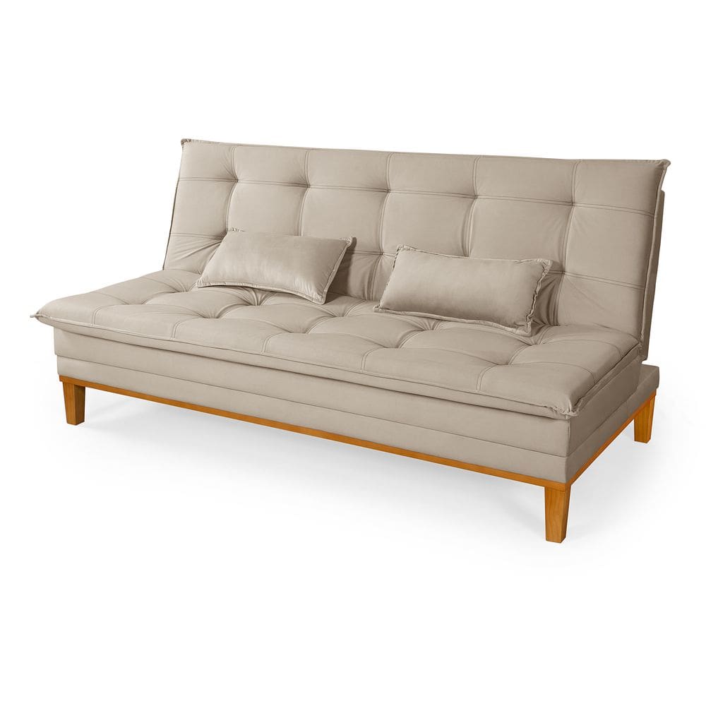 Sofá Cama Mob Estofado em Suede Pés em Madeira Reforçado