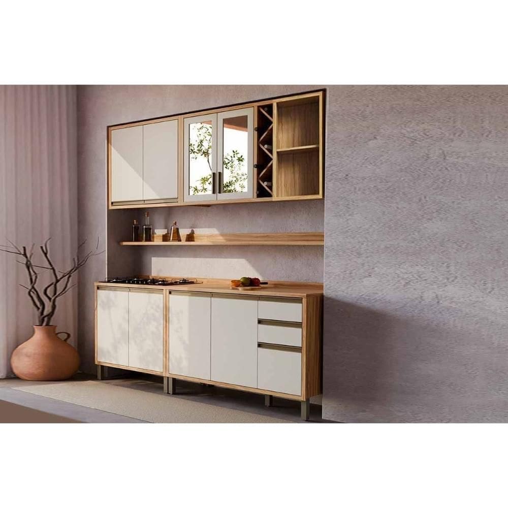 Cozinha Modulada Ronipa Tempranillo Tempranillo 6 Peças (2Aéreos+2Balcões+2Complementos) C6P122 Amendoa/Off White-Ronipa