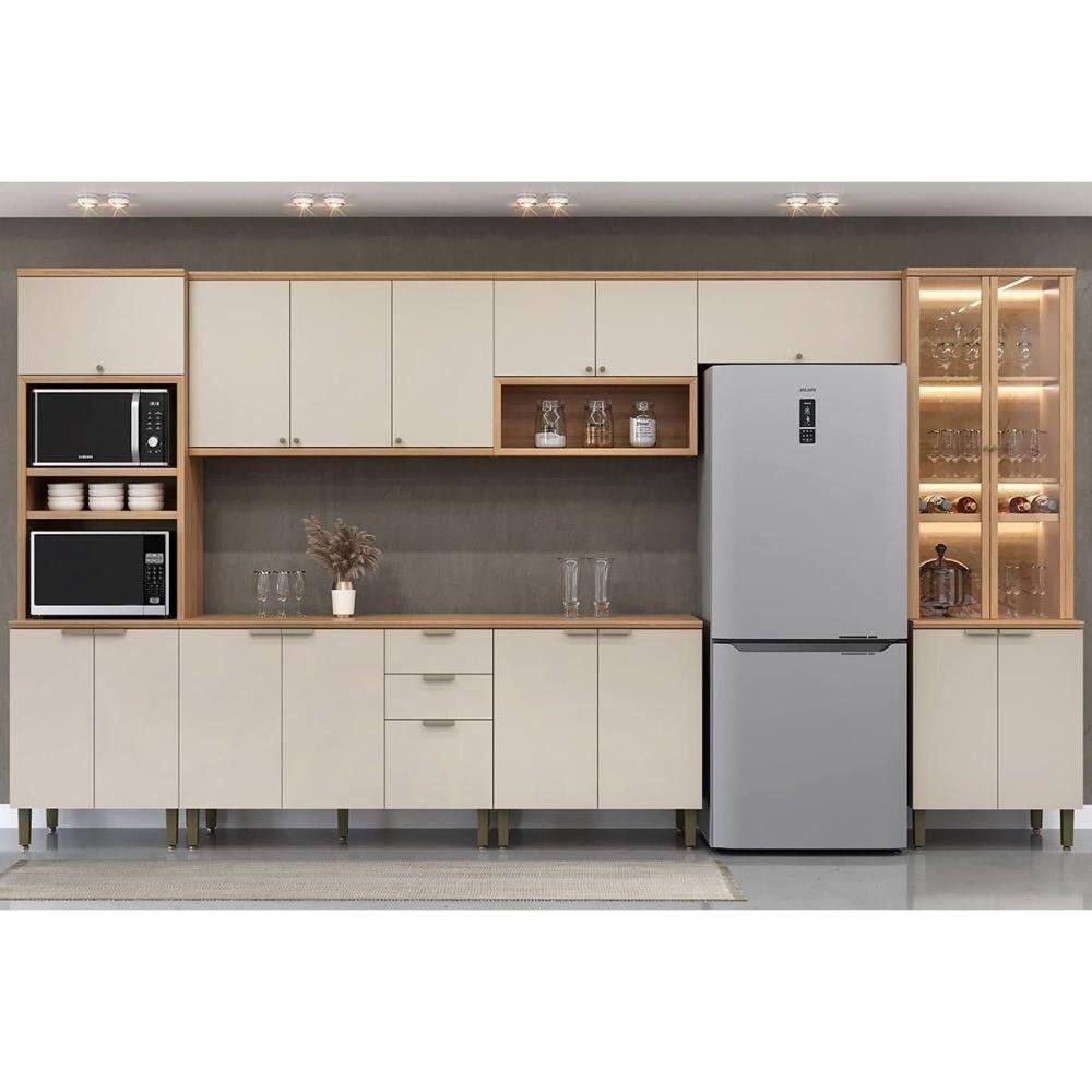 Kit Cozinha Modulada 7 Peças Selene (3Aéreos+2Balcões+2Paneleiros) CP02 Jequitiba/Off White Fosco - Linea Brasil