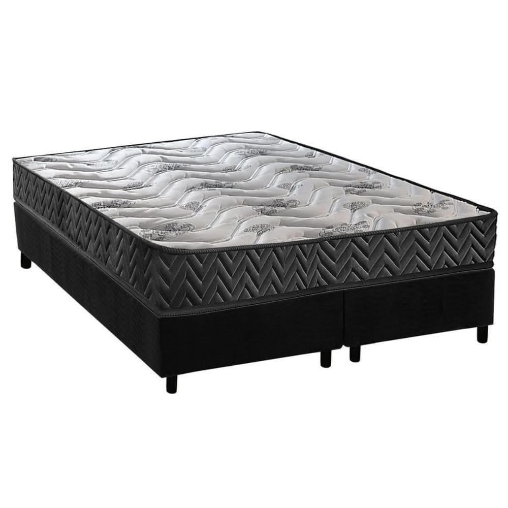 Cama Box Queen: Colchão Espuma D45 Paropas Pasquale Wave Black + Base CRC Suede Black (158x198)