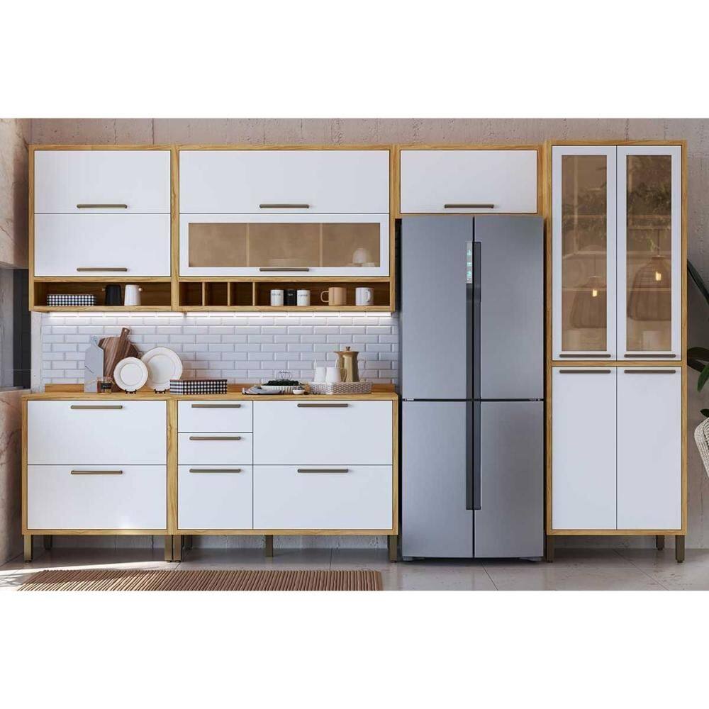 Kit Cozinha Modulada 6 Peças Syrah (3Aéreos+2Balcões+1Paneleiro) C6P117 Amendoa/Branco - Ronipa