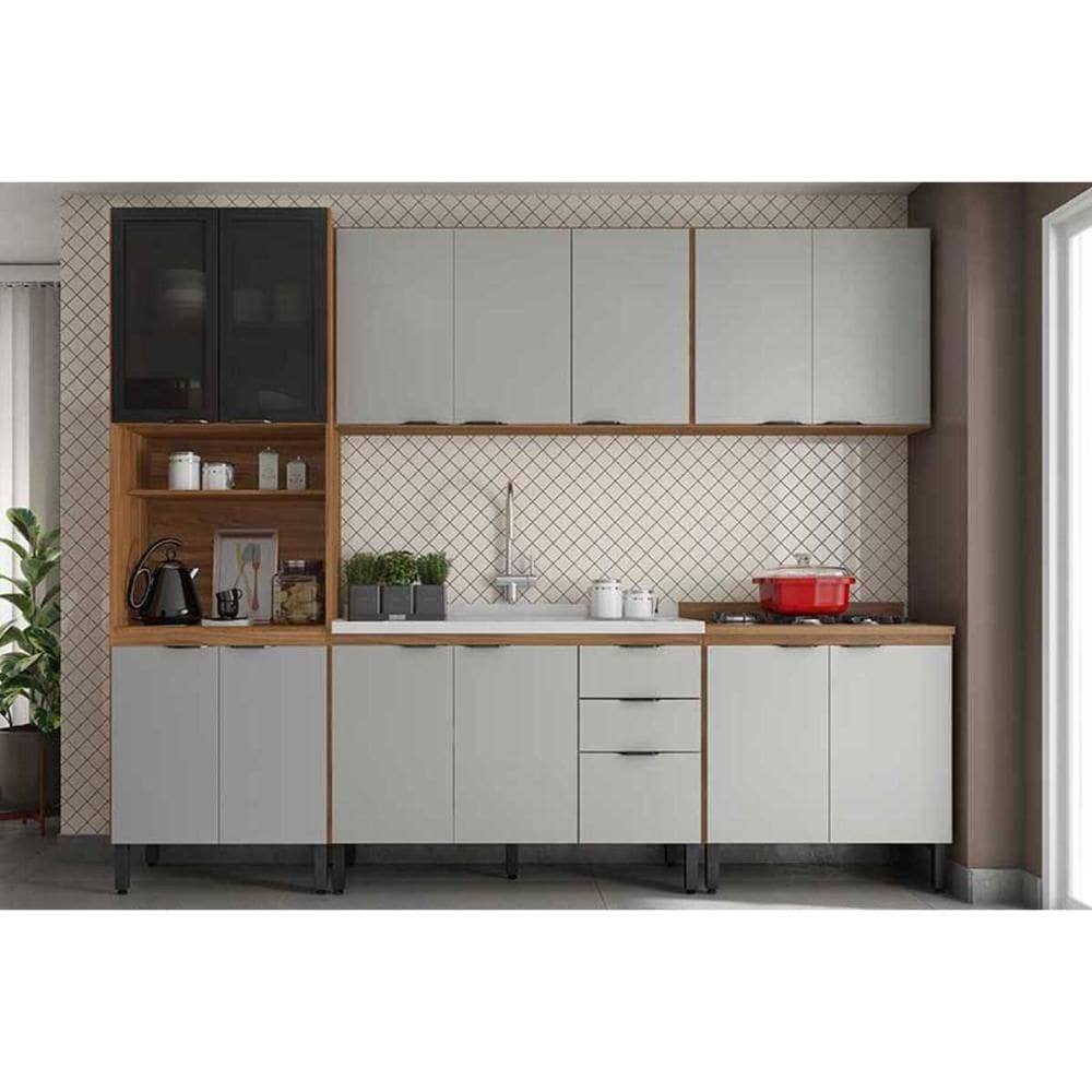 Kit Cozinha Modulada 6 Peças Firenze (2Aéreos+2Balcões+1Paneleiro+1Complemento) C6P126 Amendola/Nude Prime TX - Demóbile
